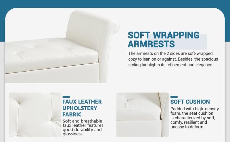 Yaheetech 52in Storage Bench Ottoman Bench Tufted Entryway Bench with Rolled Armrests Footstool with Large Storage, Fabric/Faux Leather