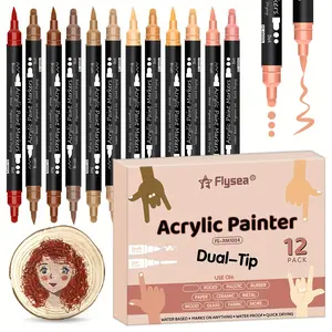 Acrylic Paint Marker Pen (12pcs/box), Dual Tip Acrylic Paint Marker Pen, Art Pens for Rock, Canvas, Tile, Glass, Ceramic, Wood