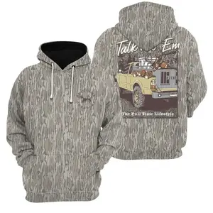 Talk'n to 'Em,Deer Dogs Camo 3D Hoodie, Pull Time Men's Hunting Camo Hoodie, Mosy Oakk Bottomland , Vintage 3D , Gift Idea, Gift for Dad or Husband,Perfect For Outdoor Enthusiasts