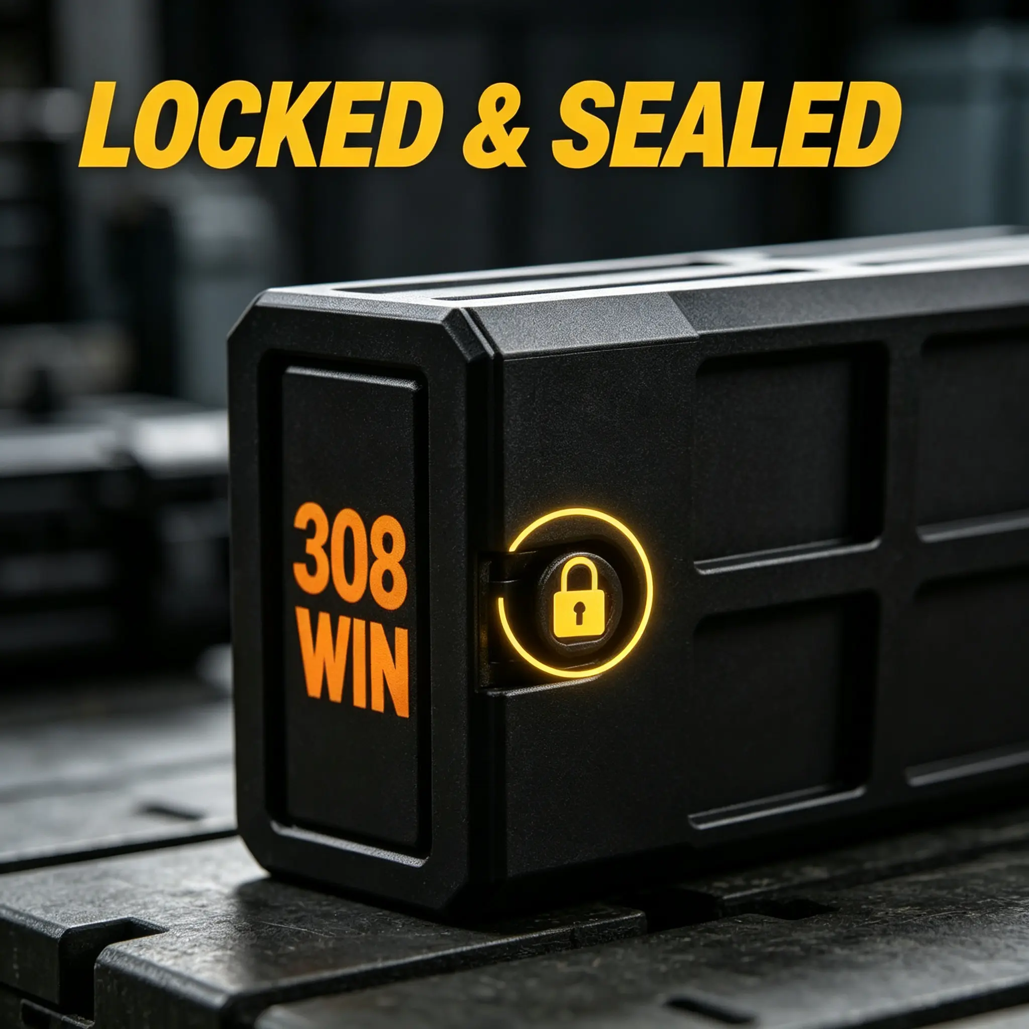 3D-Printed Caliber Storage Box with Lock Latch, Orange Label, Desktop Organizer Case for Collections