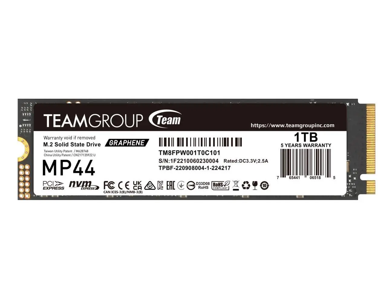 Team Group MP44 M.2 2280 1TB PCIe 4.0 x4 with NVMe 3D NAND Internal Solid State Drive (SSD) TM8FPW001T0C101 - Heat Dissipating Graphene Label, The Best Enhancement to Motherboard Heatsink