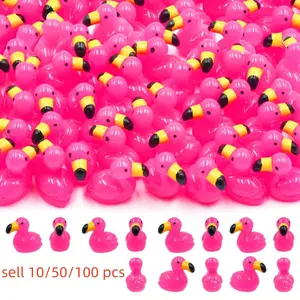 10/50/100 Pcs Mini Resin Flamingo Ducks, Flamingo Tiny Ducks, Cute Flamingo Figurines Statues For Cake Topper Garden Dollhouse Landscape Aquarium Ornaments DIY Craf