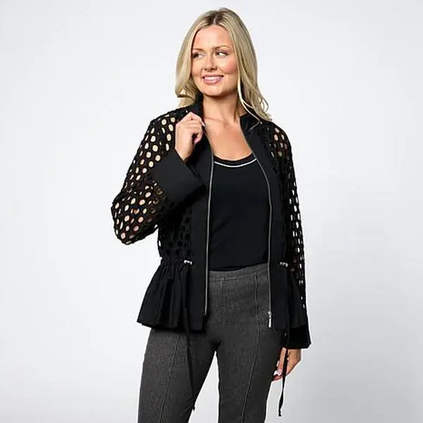 MarlaWynne WynneCollection Cotton Eyelet Peplum Jacket