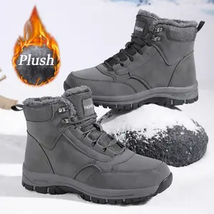 Men's Winter Warm Fleece Snow Boots - Anti-Slip TPR Thick-Soled Ankle Boots Couple Outdoor Casual Sports Hiking Shoes Round Toe Style for Hiking Shoveling Work and Daily Commuting Outdoor Tactical Boots Boy Footwear Walking Shoes
