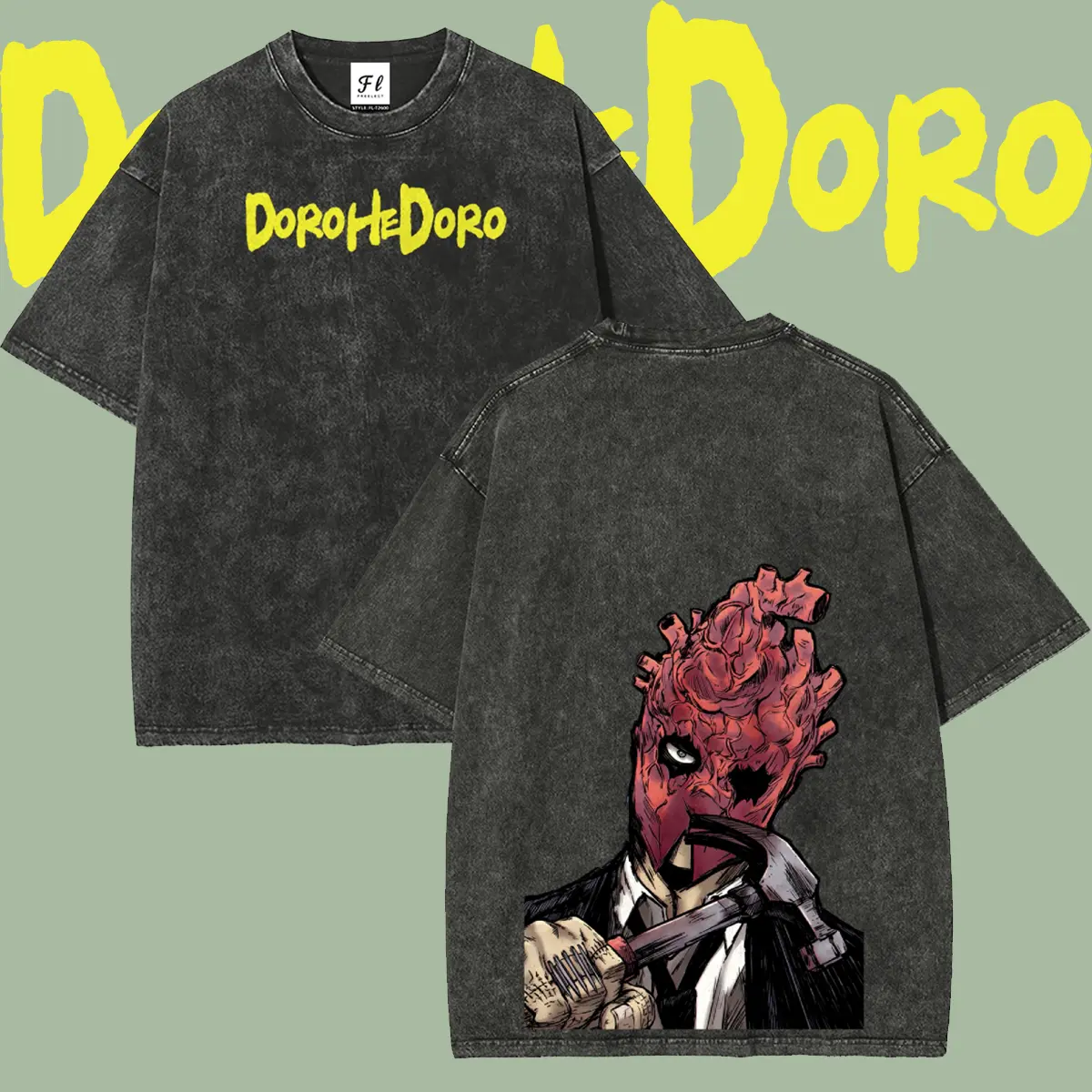 Men's Retro Dorohedoro Shin Anime Character Double-Sided Graphic Washed Cotton Stretch Fabric Short-Sleeve Round Neck Soft T-Shirt - Vintage Harajuku Dark Manga Oversized Casual Streetwear Top