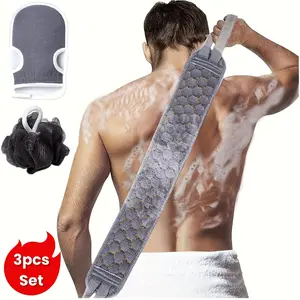 3pcs/1 set  Back Exfoliating Set, Exfoliating Bath Tool, Bath Glove & Loofah Sponge, Exfoliating Washcloth Towel, Back Scrubber for Shower, Spa, Massage & Body Care