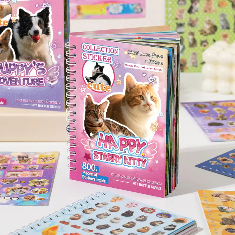 800PCS Cute Cat and Puppy Sticker Book, Kawaii Animal Decorative Stickers Collection, Pet Journal Scrapbook Stickers for Planner, Notebook, Laptop, Water Bottle, DIY Craft Supplies, Party Favor Gift for Kids Teens Girls Boys