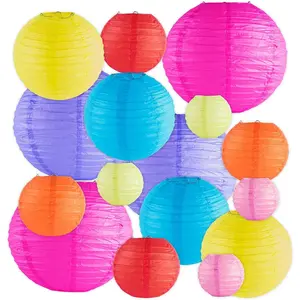 16 Pack  Colorful Decorative Chinese/ Floating Sky Paper Lanterns Metal Frame for Events, Party Decoration (Multiple Sies)