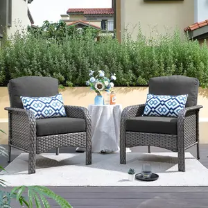 Ovios Patio Chairs Set 2-Piece Outdoor Wicker Rattan Single Chairs with Cushions, High Back Patio Seating Set, All-Weather Outdoor Furniture for Backyard Garden Patio Porch Deck Balcony Lawn Poolside