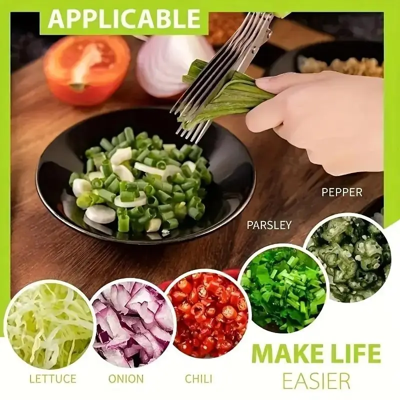 Multifunctional multi-layer kitchen scissors suitable for cutting onions, vegetables and spices
