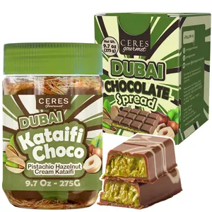 Ceres Gourmet Dubai Spreadable Chocolate– Pistachio Spread with Roasted Phyllo Kataifi, Gourmet Breakfast Choco, Crunchy Dubai Filling (9.7 Oz)