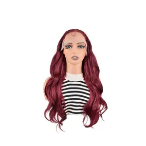 13x6 Lace Front Long Straight Fiber Wig Braid Wig Hair Body Wave Fiber Wig Braid Wig Hair 30 Inch Wig For Women 99J Burgundy  Pre Plucked With Baby Hair Glueless Synthetic Wig