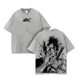 Yami Sukehiro x Black Bulls Black Clover Anime Double Printed Vintage Washed Tee Unisex Oversize Heavyweight Cotton T-shirt for Anime Fans and Love