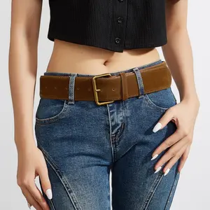 Wide velvet waistband buckle belt for women, fashionable and versatile, unique style, autumn and winter American retro trend