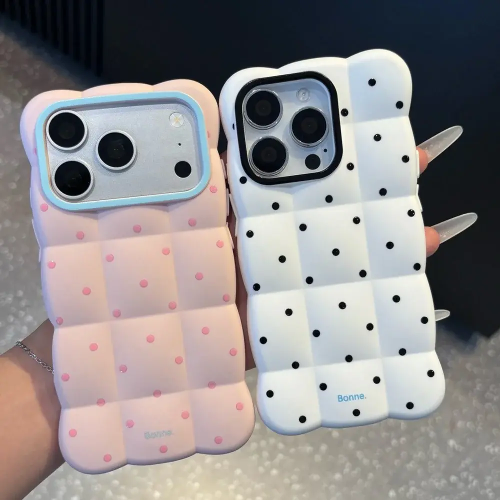 Multi-Colorsed Cloud Polka Dot Cute Puffer Case for iPhone 18 17 16 15 14 13 Pro Max Bread Pattern Candy Liquid Silicone Cover