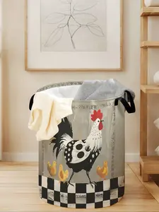 Durable Chicken Print Laundry Basket with Handle, Foldable Large Capacity Storage Bin for Clothes & Toys, Casual Home Organizer
