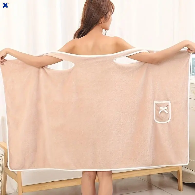 1 Pack Wearable Bath Towel for Women, Bow Design Coral Velvet Bath Skirt, Absorbent & Quick Dry Wrap Towel, Spa Sauna Bath Dress