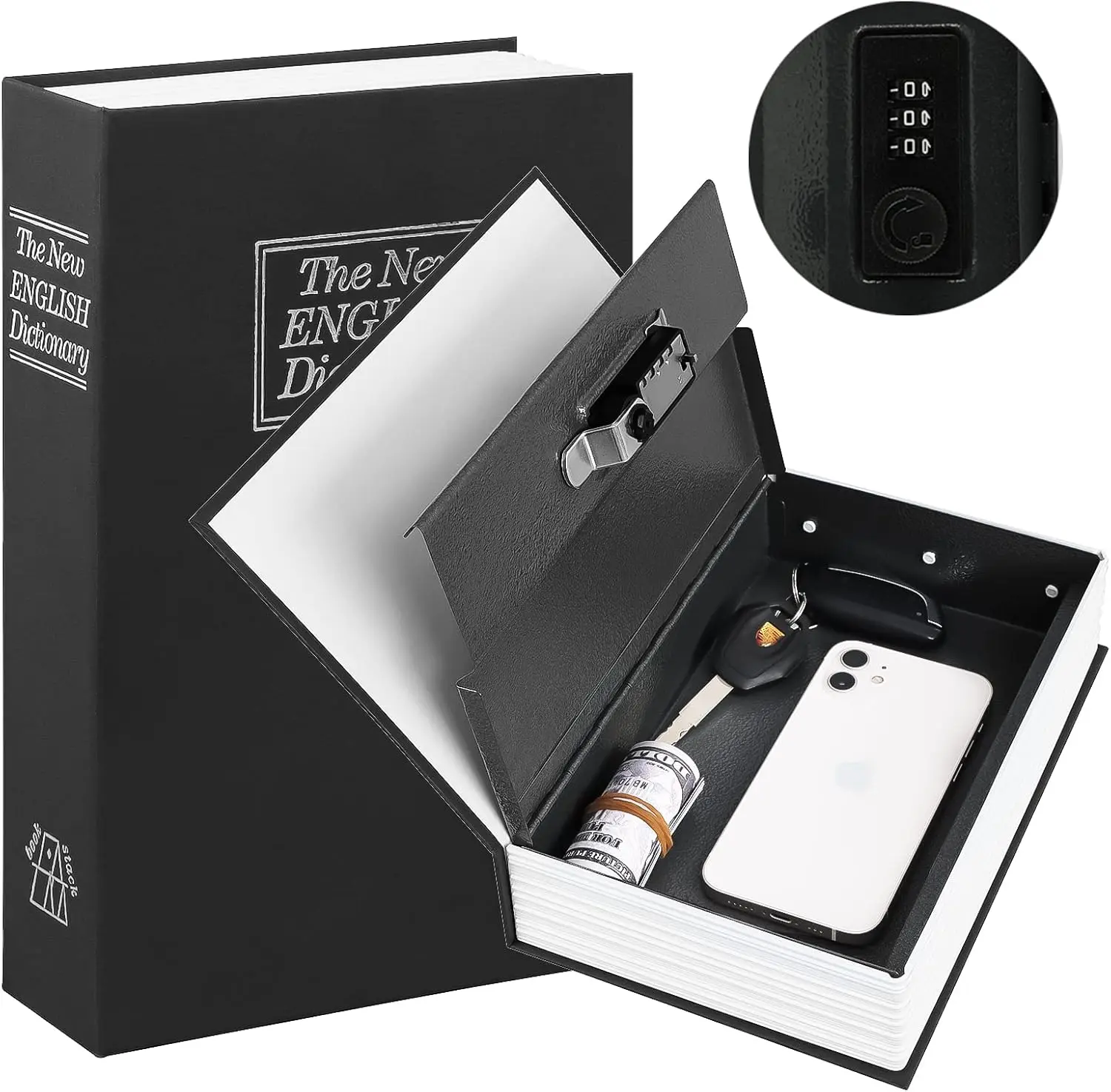 Diversion Book Safe with Combination Lock Secret Hidden Metal Lock Box Money Hiding Collection Box 9.5" x 6.2" x 2.2