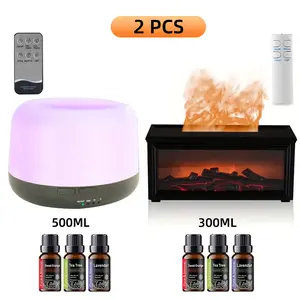 2 pieces Ultrasonic Diffuser 300ml & 500ml, Humidifier with Remote, 6 Oils, Multi-Color Lights, Quiet