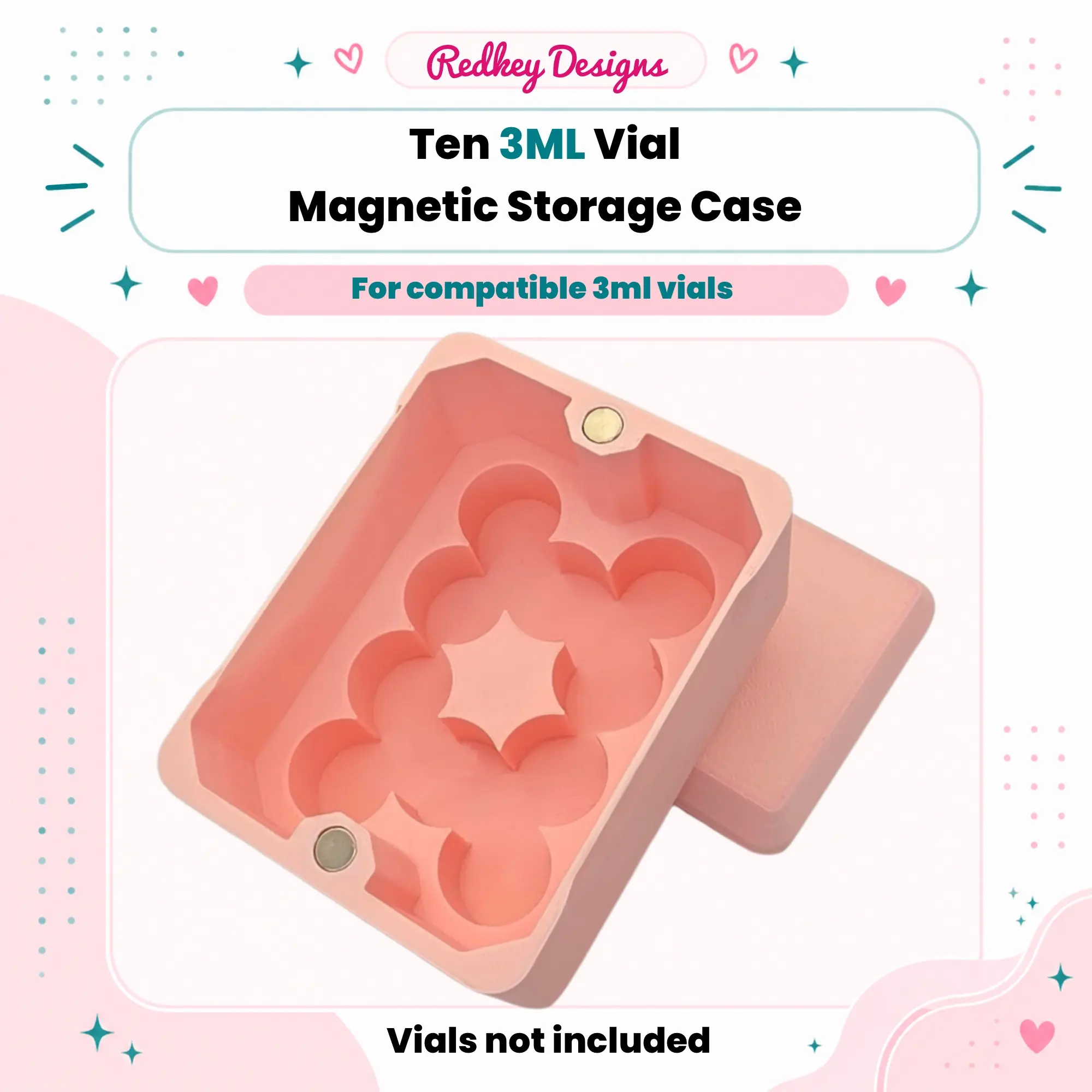 10 Vial 3ml Vial Storage Case with Magnetic Lid | Peptide, Insulin, TRT Vial Organizer Containers With Lids Boxes Vial Holder Shelf