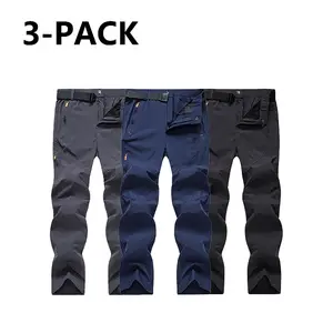 Men’s 3-pack nylon quick-dry softshell pants—spring/summer stretch waterproof outdoor trousers suitable for mountaineering, hiking, commuting, travel, and everyday casual wear; versatile three colors, multi-pack set.