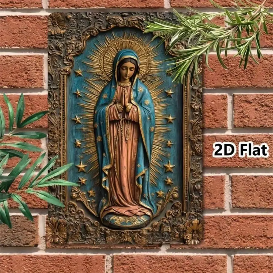 Vintage Lady of Guadalupe Multicolor Decorative Wall Sign - 8x12 Golden Star Aluminum Tin Plaque, Home Decor Accessory, Outdoor Collectible Wall Art Sign Gift