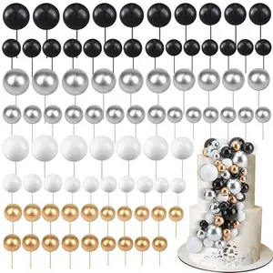 108 Pack Colorful Ball Shaped Cake Topper Pearl Balls Cupcake Cake Insert Topper for Birthday Party Wedding Decoration Supplies