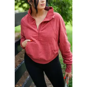 Vivienne Zip Up Stand Collar Ribbed Thumbhole Sleeve Sweatshirt Fit Hoodie