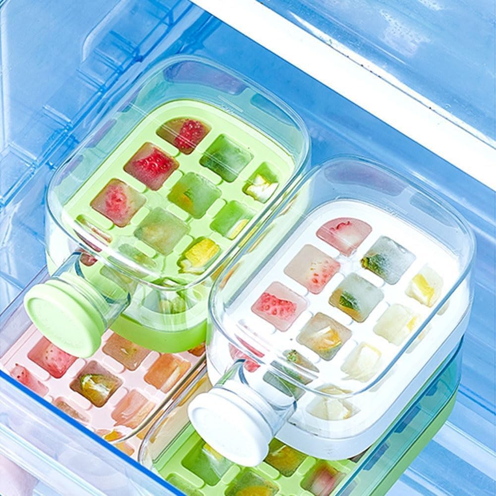 2-in-1 Ice Cube Bottle with Straw,Easy Press Ice Tray,Leak Proof Lid,Lid&Webbing,Leakproof,BPA-Free,Touch-Free Ice Release,Reusable Leakproof Silicone Ice Mold for Freezer,Whiskey,Cocktail,Summer Drinks,Travel,Gym&Home Essential