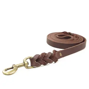 Handmade Real Cowhide Top-Layer Leather Dog Leash & Chain Pet Supplies Durable Authentic Dog Rope for Various Breeds
