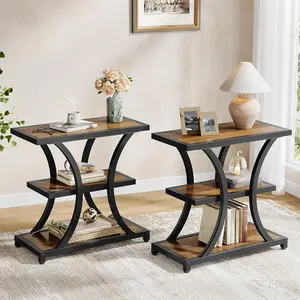 Tribesigns 3-Tier End Table Set With Geometric Design for Bedroom, Living Room, and Study