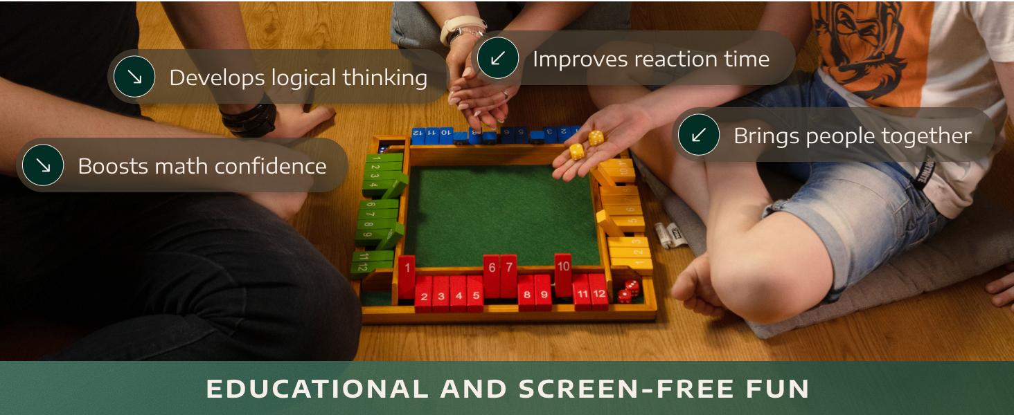 Shut The Box Dice Game,2-4 Player Family Wooden Board Table Math Games for Adults and Kids, 8 Dices Classics Games for Classroom,Home,Party or Pub