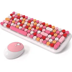 Keyboard and  Combo,  - Modern Compact Layout, Colorful Compact Candy  and Retro Round Keyboard Set with Cover, for PC/Laptop/Windows/ - White  Colorful