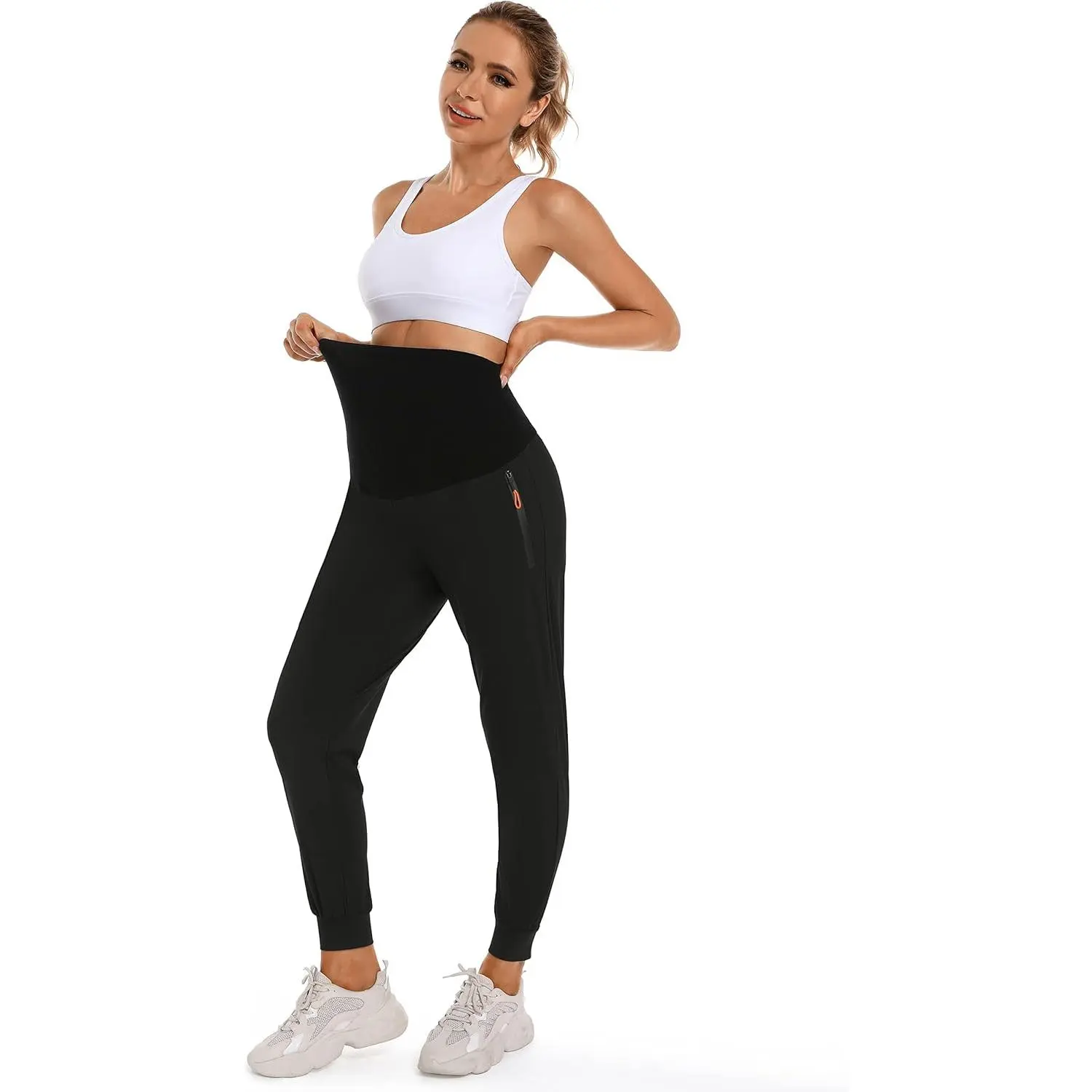 Modern Women's Loose-Fit Maternity Joggers - Quick-Dry Scrub Pants with Mesh Panels, Zip Pockets, Clothing, Pregnancy Trousers, Contemporary, Comfy, Every Season, Relaxed Fit, Loungewear, Trendy, Stretchy, Cozy