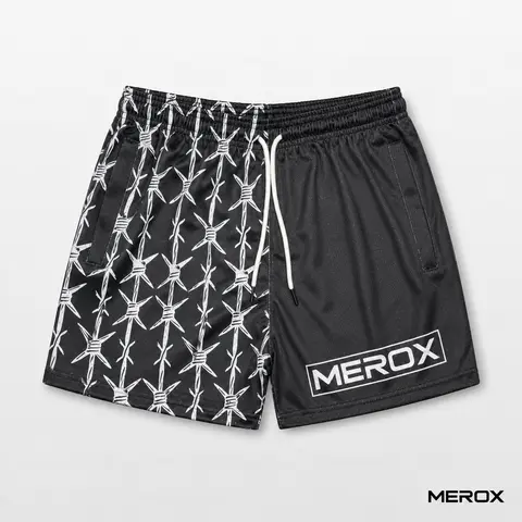 MEROX Unisex Black Half Barbed Wire 5-Inch Mesh Shorts for Men & Women – Split Design Gym, Workout, Bodybuilding, Running, Basketball & Streetwear Shorts with Zipper Pockets