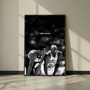 Follow Obsession Poster, Kobe Bryant vs Michael Jordan Photo Print, Legends Black & White Wall Art, Gym Decor Motivation Gift (No Frame)
