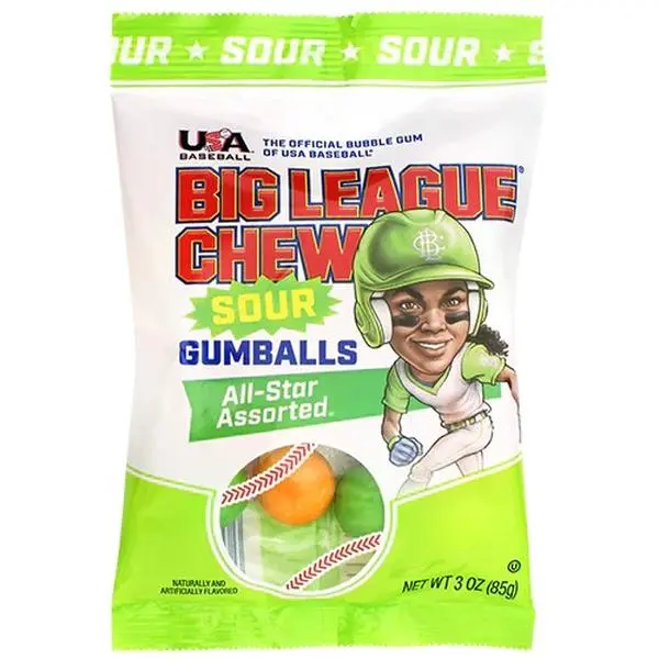Big League Chew Sour Tangy Gumballs - All-Star Assorted, Artificial Flavor Chewy Candy, Sugar-Sweet Snack - 3oz Bag