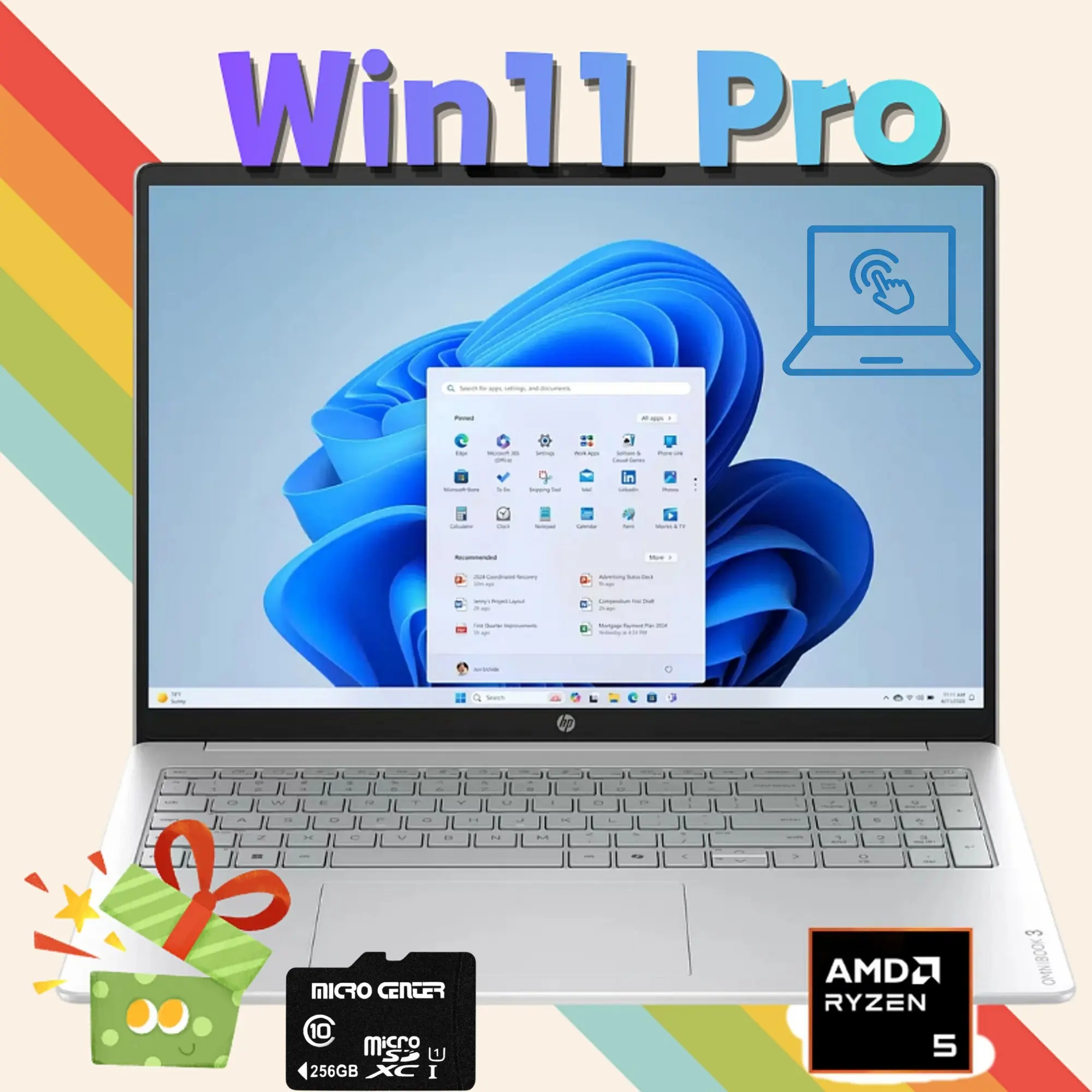 HP OmniBook D1523 2026 Edition 16in 2K IPS Touchscreen Laptop - AMD Ryzen 5, Up to 8GB RAM, 512GB SSD, Radeon 610M Graphics, FHD Webcam, Built-in Bat., Windows 11 Pro, Business/Student Notebook, Bundle Acces.