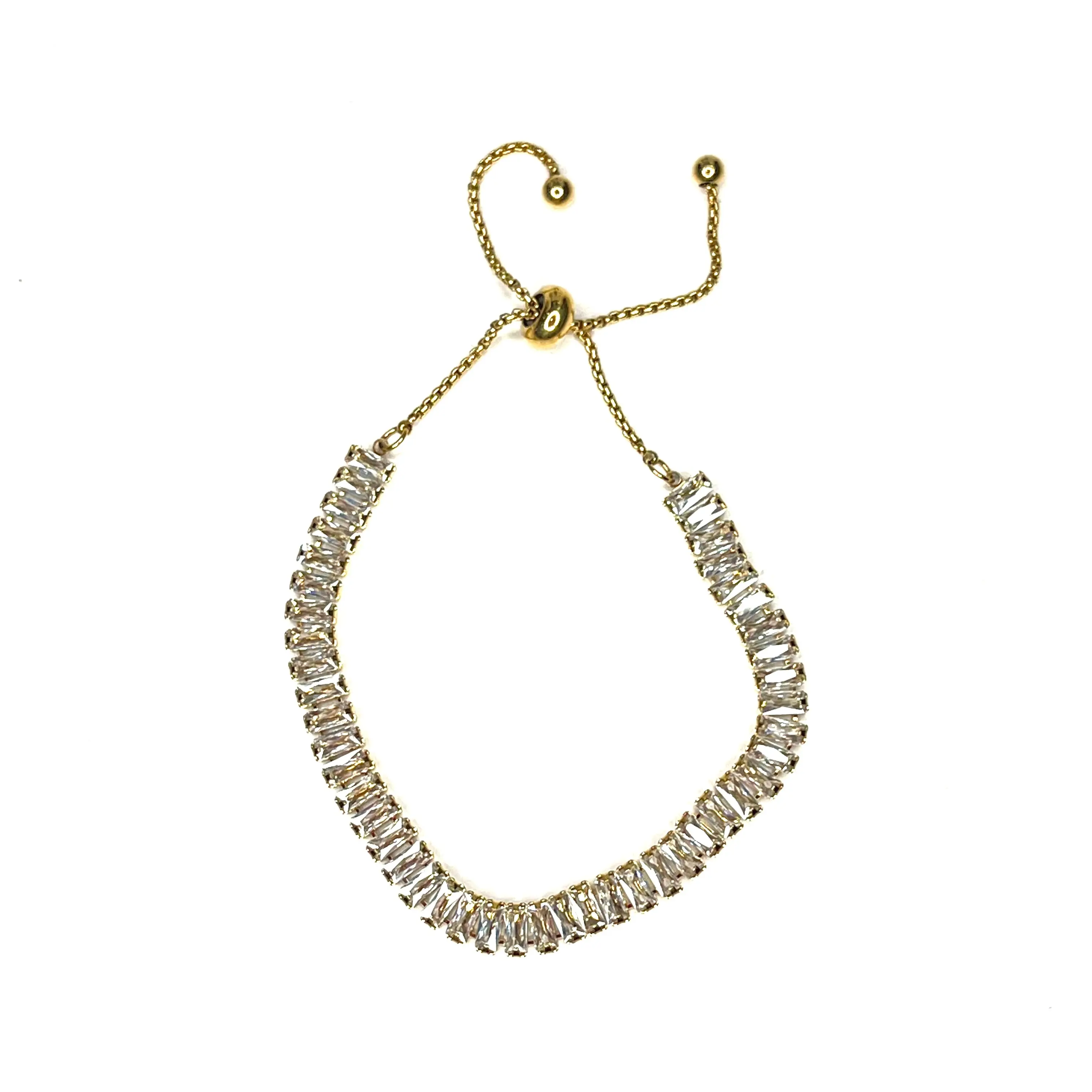 Anna Baguette Bracelet 18K Gold Plated Stainless Steel Adjustable CZ Stones Hypoallergenic Water & Tarnish Resistant Final Sale