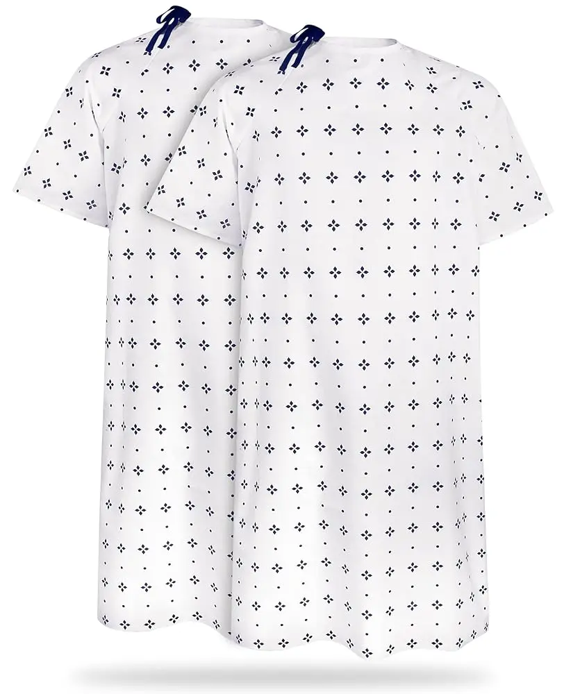 Utopia Care Patient Gown, 2 Pack Unisex Geometric Print Back-Tie Hospital Robe, Machine Washable Workwear for Nursing, Fits up to 2XL, Uniforms