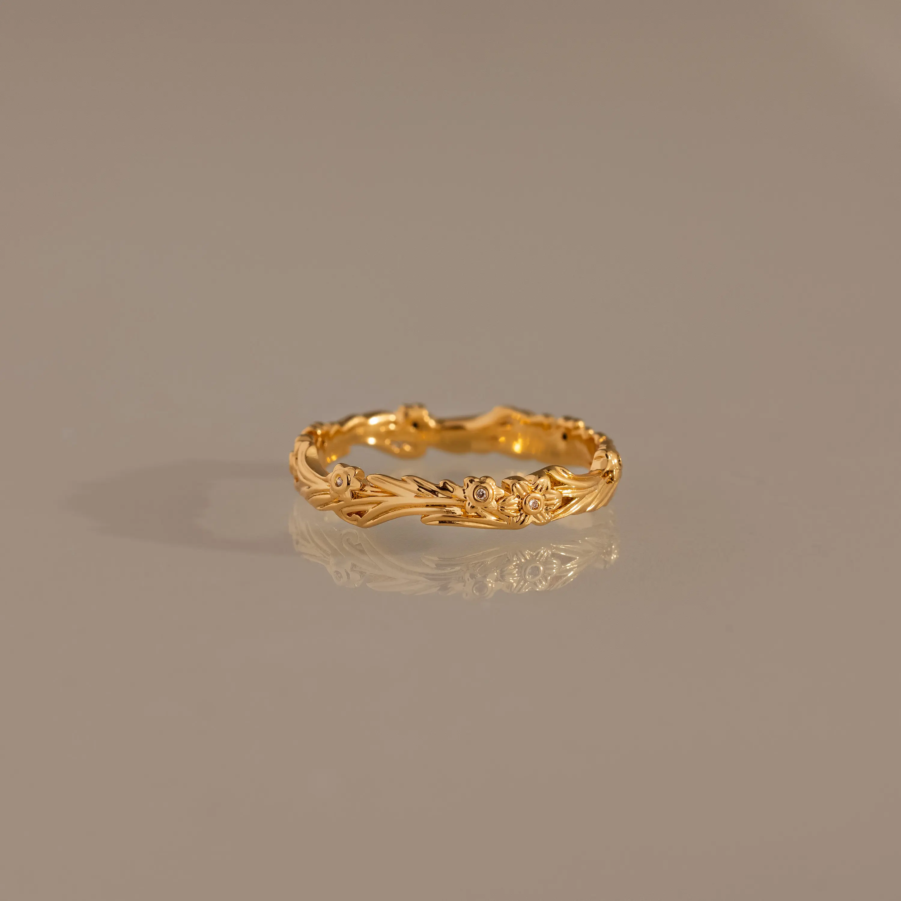 Eden Diamond Floral Band by Caitlyn Minimalist - Vintage Gold Filigree Flower Ring - Dainty Nature Jewelry - Girlfriend Gift