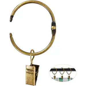 32 count Curtain Rings with Clips, Openable Drapery Metal Clip Rings for  Drapes Decorative Fit Up to 1-inch Windows Rods (1 1/4" Inner Diameter)