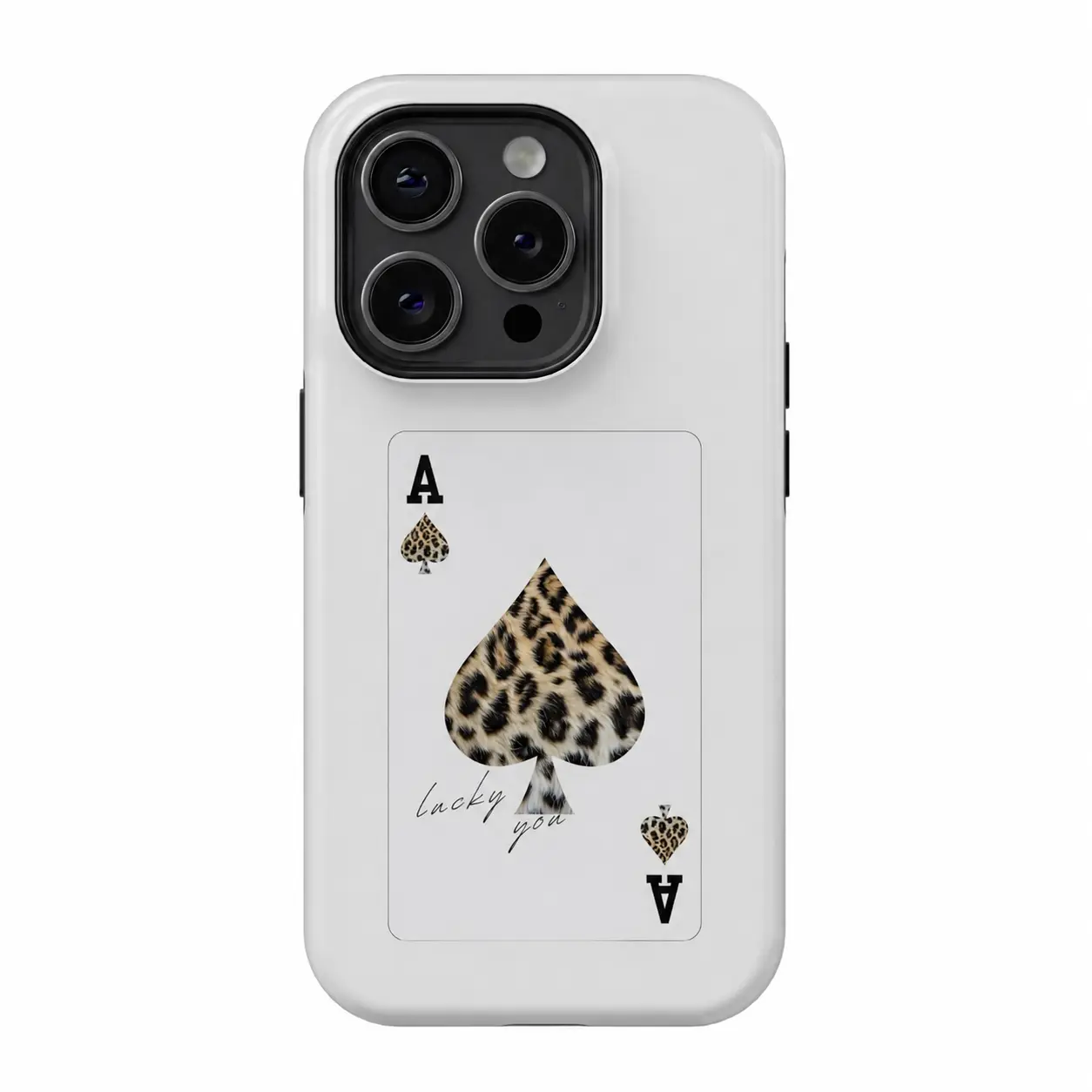 Trendy Lucky You Ace Spade Leopard Print Phone Case, Cool Playing Card Shockproof Cover For iPhone Samsung		