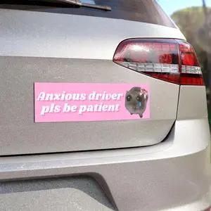 Anxious New Bad Driver Gift Funny Bumper Sticker Pls Be Patient, Sad Hamster Meme Genz Car Vinyl Sticker, Pink Girl Car Accessory