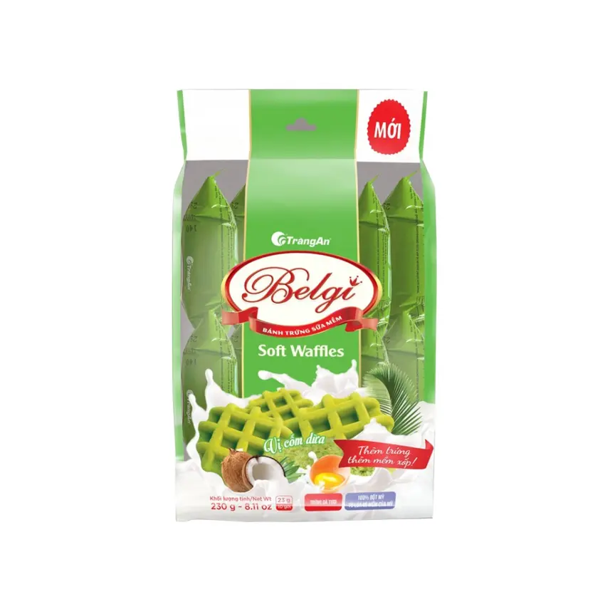 BELGI SOFT WAFFLES COCONUT PANDAN BÁNH TRỨNG SỮA MỀM VỊ LÁ DỨA 8.1 OZ
