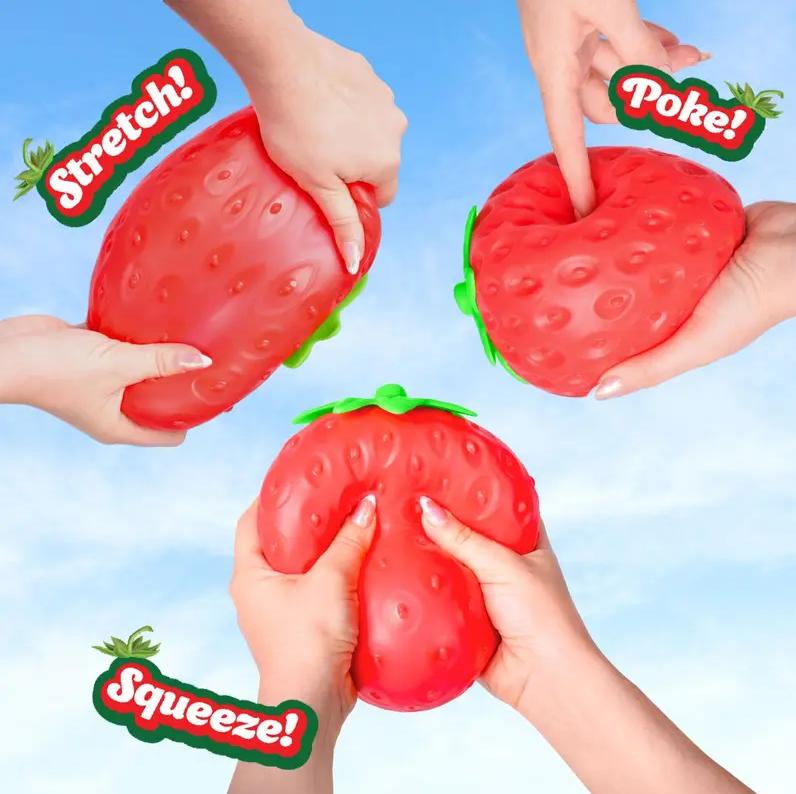 Toymendous Squeeze Strawberry - Extra Large 5 Squishy Stress Ball for Adults & Kids 3+ - Fruity Fidget Toy for Stress Relief & Sensory Play - Safe & Durable Non-Toxic Material