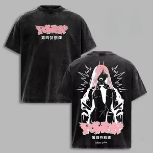 2026 Viral Trend Anime Chainsaw Man Power Graphic Printed T‑Shirt, Vintage Washed Retro Style, Premium Soft Cotton Fabric, Casual Daily Wear Short‑Sleeve Tops, Trendy Summer Streetwear Clothing for Men Women