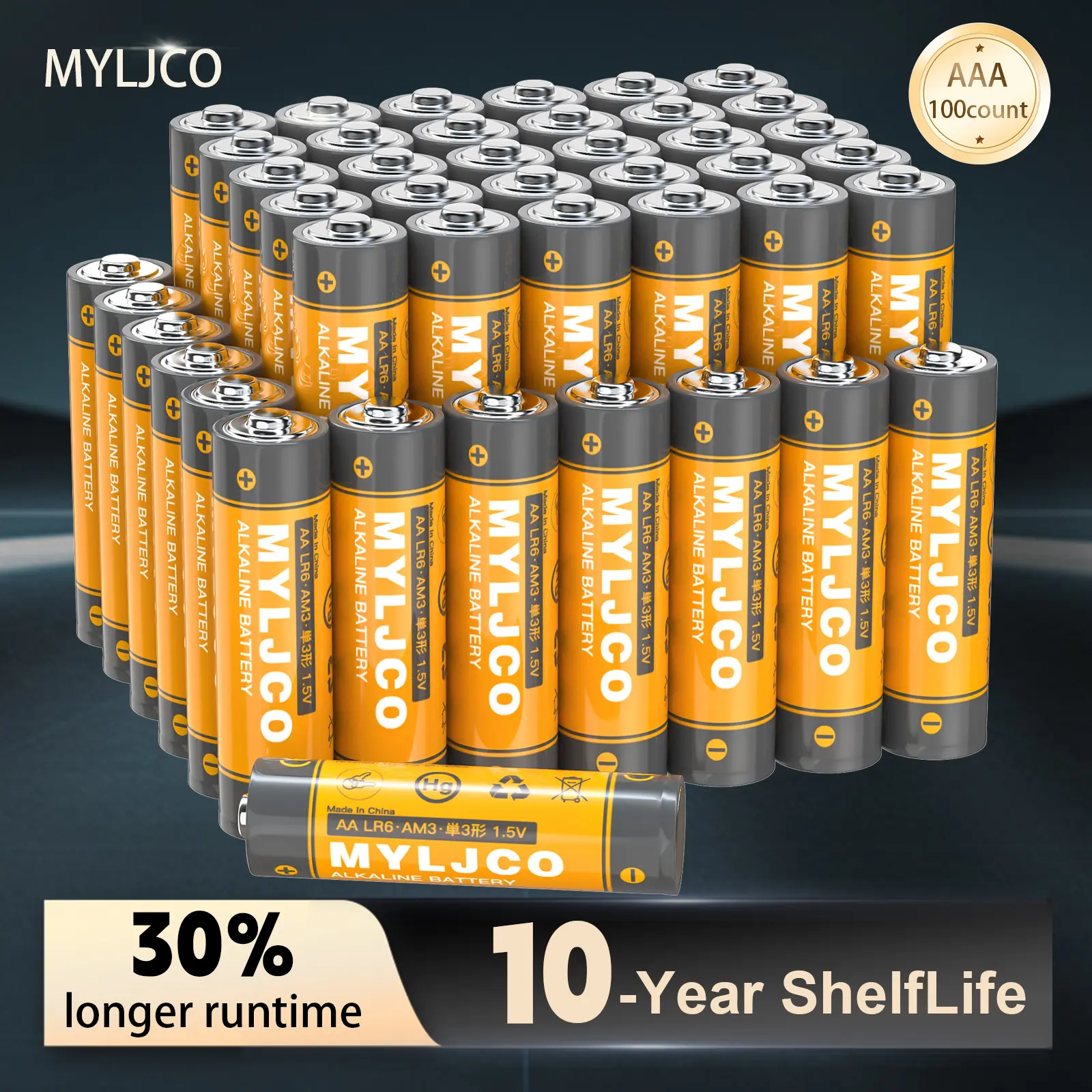 MYLJCO AA/AAA Alkaline Variety Pack Batteries-200/100/48/36/20/12/8 count,1.5V High-Performance Non-Rechargeable,10-Year Shelf Life for Toys,Remotes,Emergency Supplies and Holiday Decor