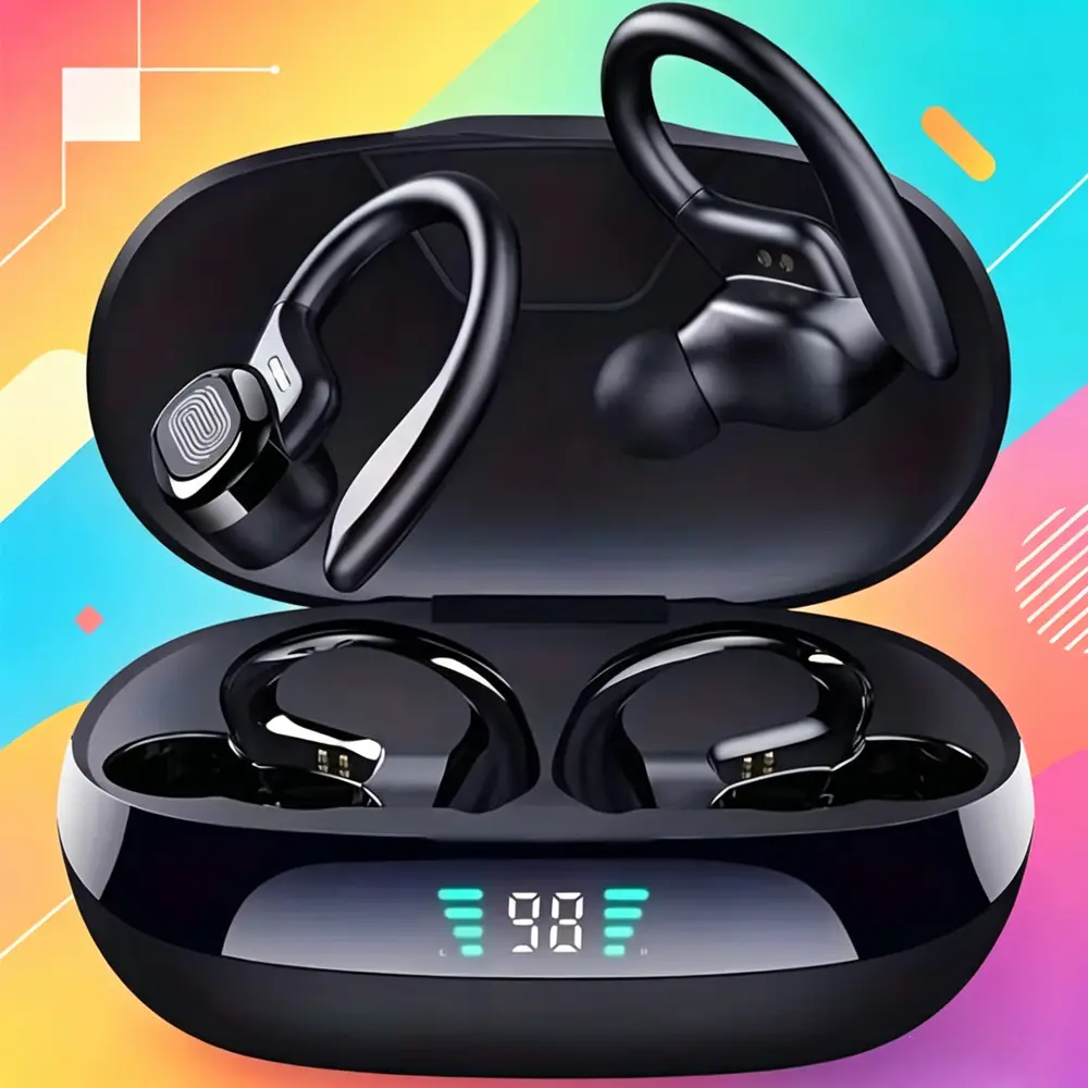 TEMPOMIND Wireless Bluetooth-Compatible Earhook Earbud Headset, In-Ear Design for Daily Calls & Music Listening with Cells Compatibility