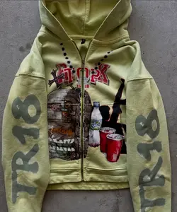 Trendy Y2K Printed Pattern Zipper Hoodie, Street Hip Hop Loose Casual Sweatshirt, Versatile Couple Set